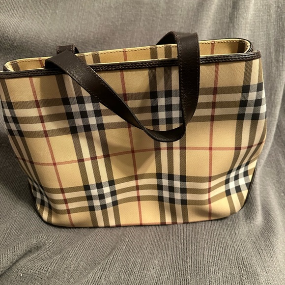 Burberry Tan and Brown Checkered Tote